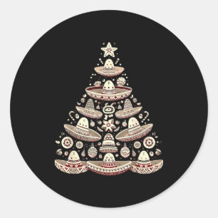 Feliz Navidad Mexican Sombrero Christmas Tree Men Classic Round Sticker
