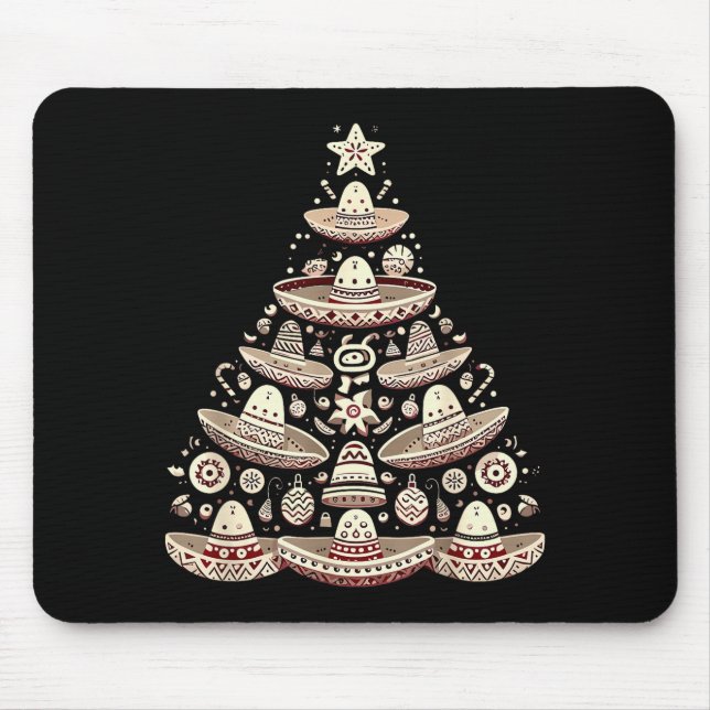 Feliz Navidad Mexican Sombrero Christmas Tree Men  Mouse Pad (Front)