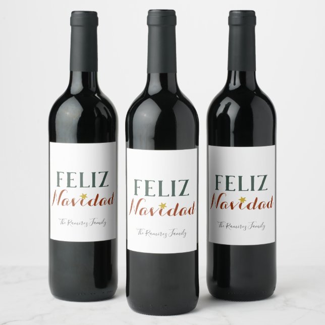 Feliz Navidad minimalist Christmas star holiday    Wine Label (Bottles)