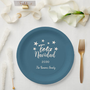 Feliz Navidad  Modern Christmas Family Holiday    Paper Plate