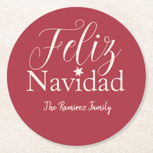 Feliz Navidad  Modern Christmas.Family Holiday   Round Paper Coaster