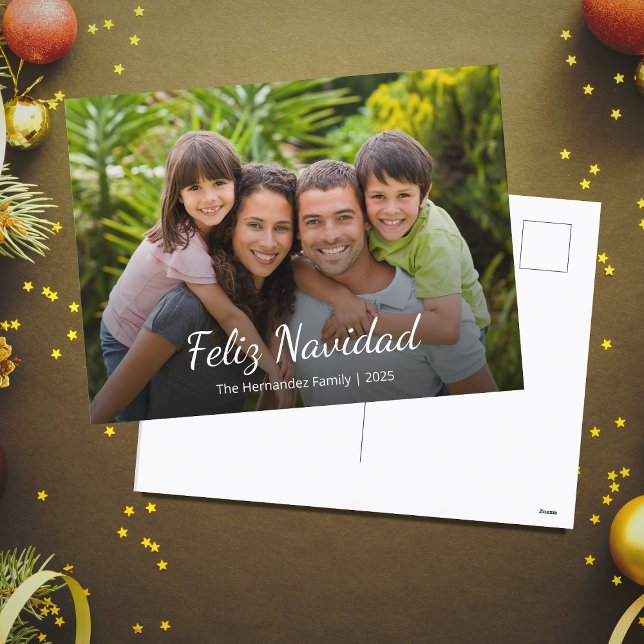 Feliz Navidad Modern Christmas Family Photo  Holiday Postcard (Creator Uploaded)