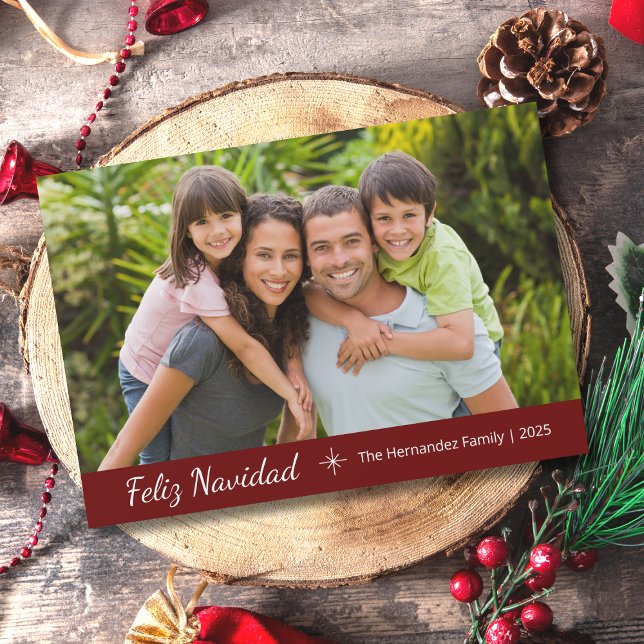 Feliz Navidad Modern Family Photo Christmas Red  Holiday Card (Creator Uploaded)