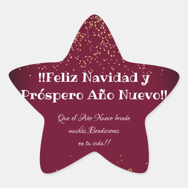 Feliz Navidad Modern Glitter Lettering Christmas  Star Sticker (Front)