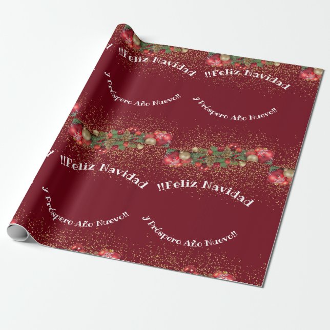 Feliz Navidad Modern Glitter Lettering Christmas  Wrapping Paper (Unrolled)