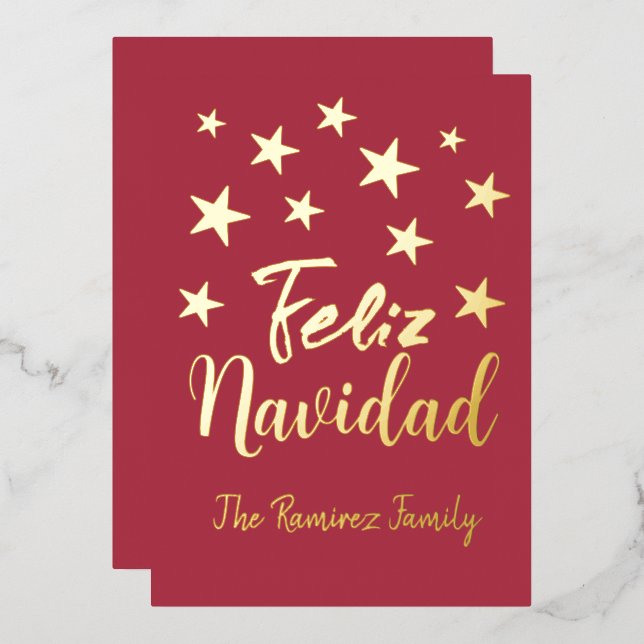 Feliz Navidad  Modern Gold Christmas Family  Foil Holiday Card (Front/Back)