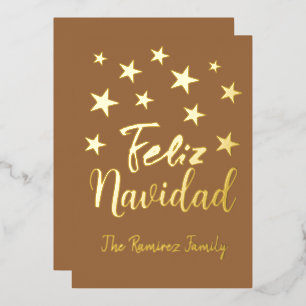 Feliz Navidad Modern Gold Christmas Family Foil Holiday Card