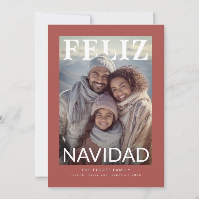 Feliz Navidad Modern Snowflake Photo Holiday Card (Front)