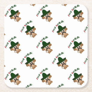 Feliz Navidad Monkey Square Paper Coaster