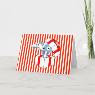 Feliz Navidad Mouse in Gift Box Holiday Card