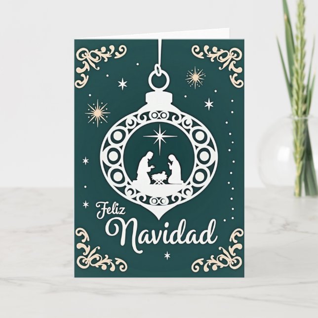 Feliz Navidad Nativity Scene Card (Front)