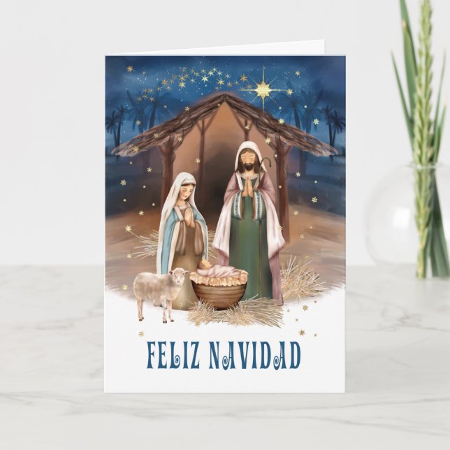 Feliz Navidad. Nativity Scene Cards in Spanish (Front)