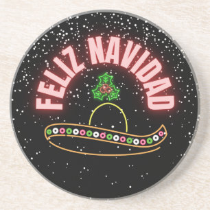 Feliz Navidad Neon Sombrero Holiday  Coaster