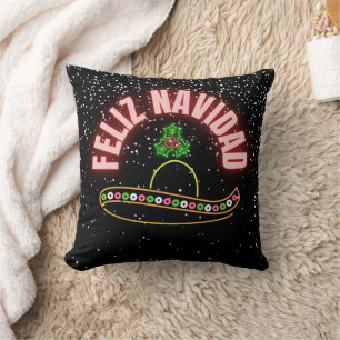 Feliz Navidad Neon Sombrero Holiday  Cushion