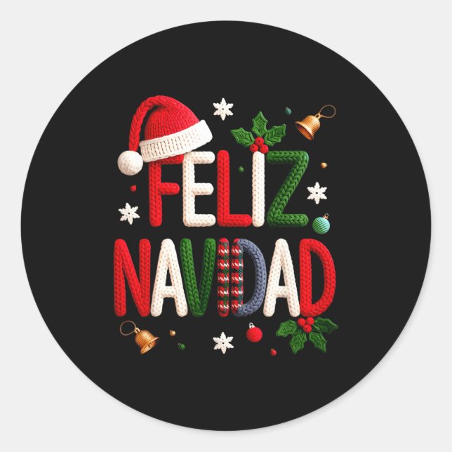 Feliz Navidad Pajamas Spanish Mexican Christmas Bo Classic Round Sticker (Front)