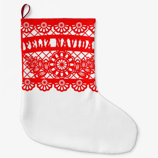 Feliz Navidad Papel Picado Large Christmas Stocking (Front)