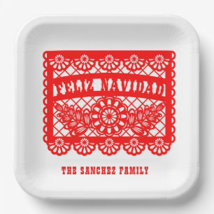 Feliz Navidad Papel Picado Paper Plate