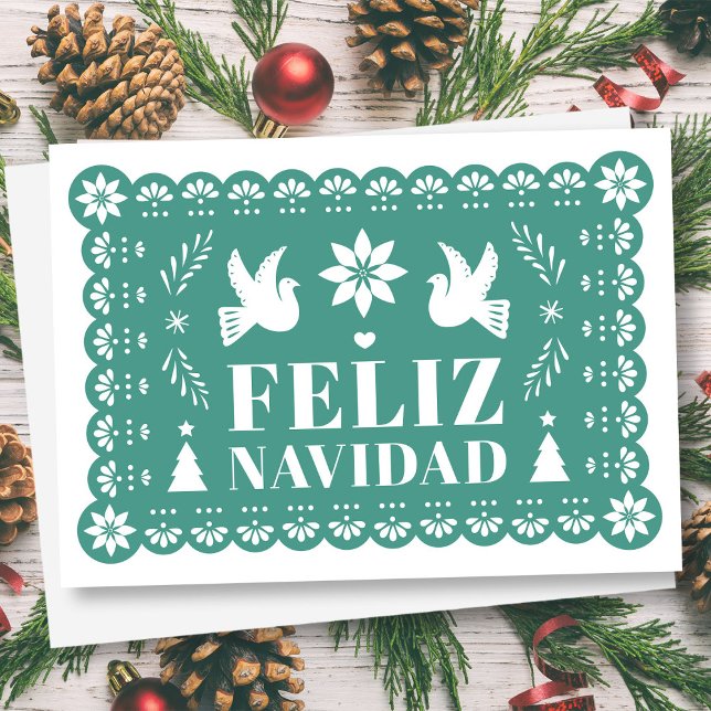Feliz Navidad Papel Picado Style Christmas Card (Feliz Navidad Papel Picado Style Christmas Card by Fiesta Valley Print)