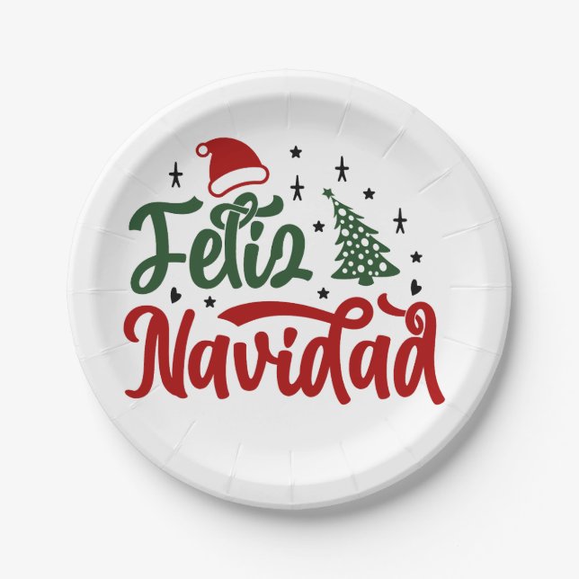 Feliz Navidad Paper Plates  (Front)
