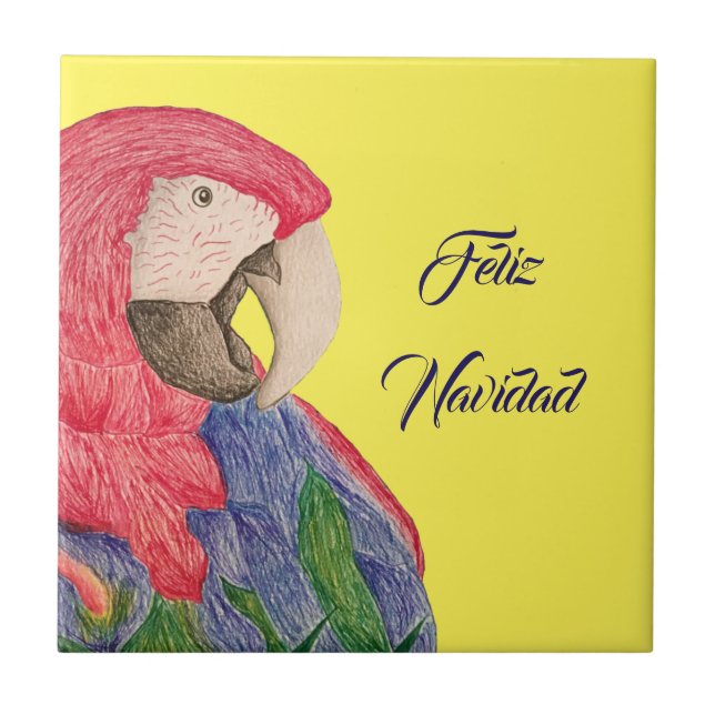 Feliz Navidad Parrot Christmas Macaw Ceramic Tile (Front)