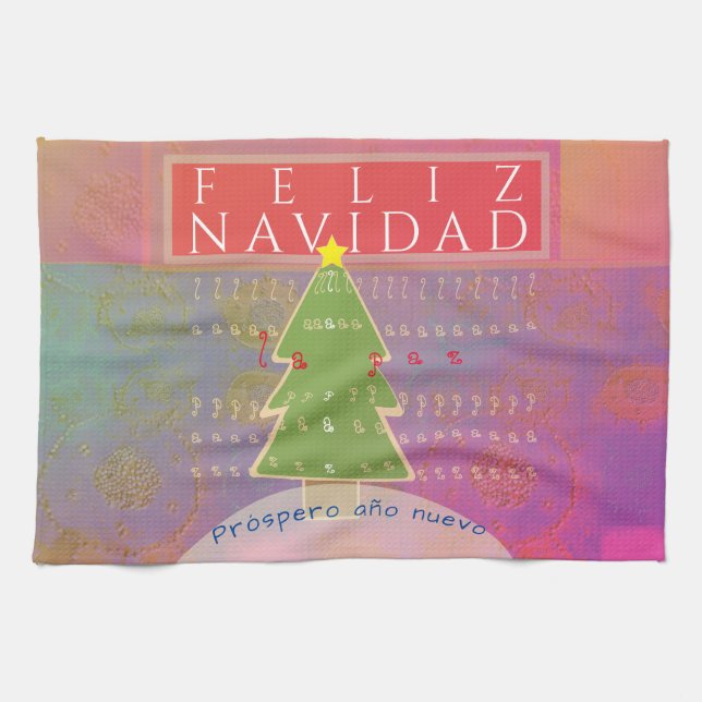 "Feliz Navidad" Peace and Happy New Year Tea Towel (Horizontal)