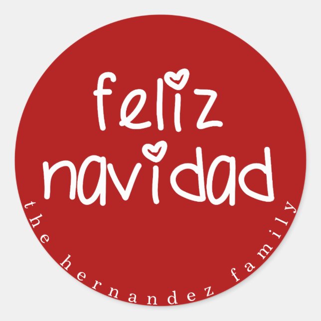 Feliz Navidad - Personalised Red Christmas Classic Round Sticker (Front)