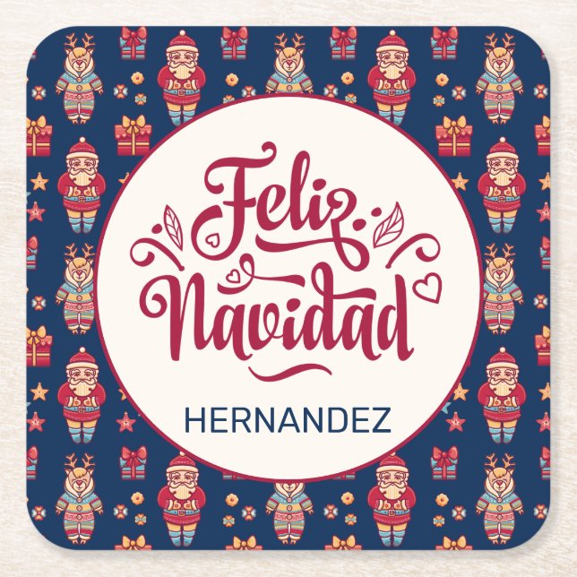 Feliz Navidad Personalised Square Paper Coaster (Front)