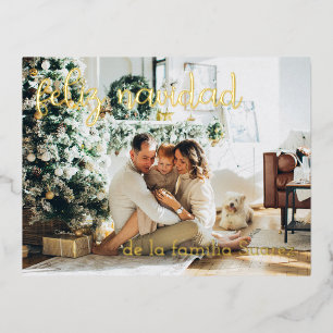 Feliz Navidad Personalizable Foto y Nombre Foil Holiday Postcard