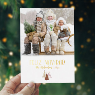 Feliz Navidad Photo Elegant Christmas Gold Script Foil Holiday Card
