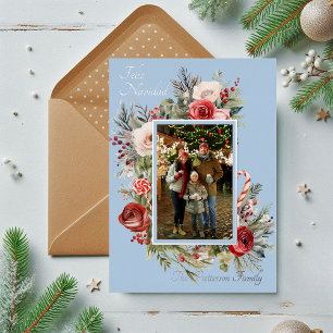 Feliz Navidad Photo Floral Foil Spanish Holiday Card