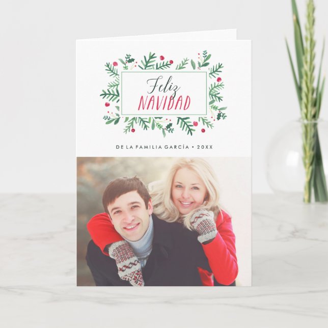 Feliz Navidad Pintado Follaje | Tarjeta de Navidad Holiday Card (Front)