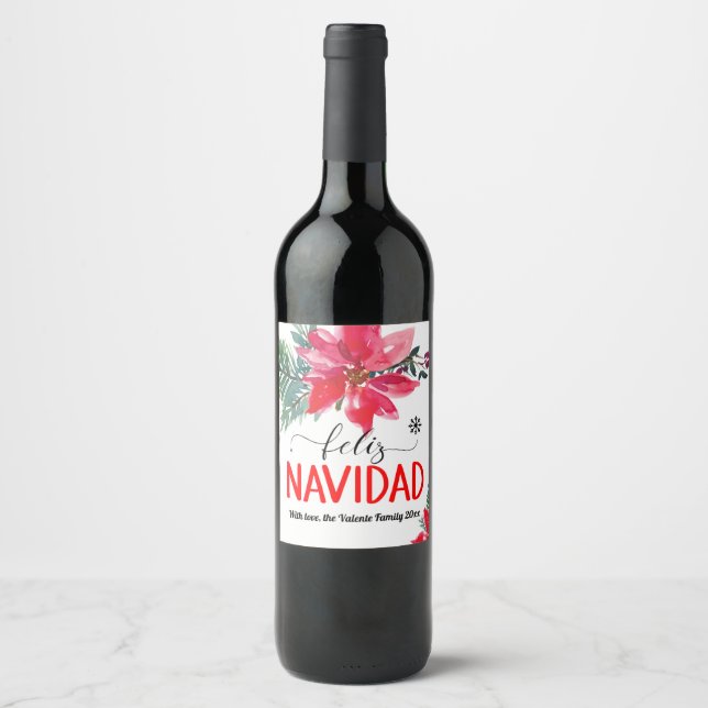 Feliz Navidad Poinsettia Personalised Wine Label (Front)