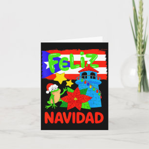 Feliz Navidad Puerto Rico Flag Floral Frog Boricua Card
