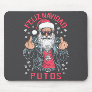 Feliz Navidad Putos Funny Rude Spanish Santa Middl Mouse Pad