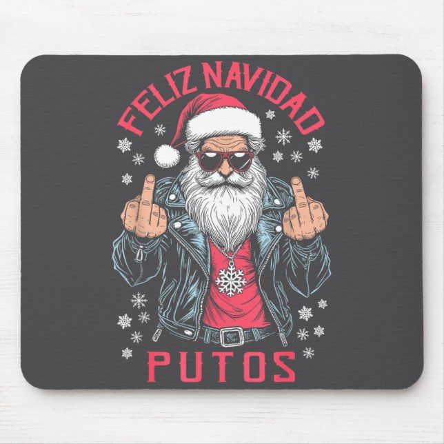 Feliz Navidad Putos Funny Rude Spanish Santa Middl Mouse Pad (Front)