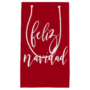 Feliz Navidad Red and White Christmas Small Gift Bag