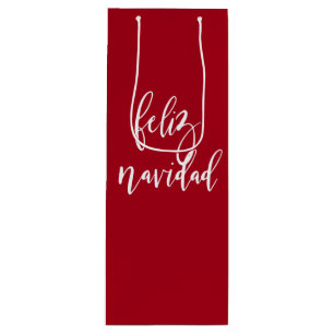 Feliz Navidad Red and White Christmas Wine Gift Bag