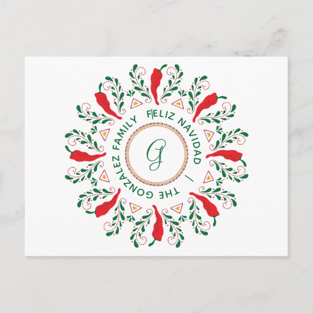 Feliz Navidad Red Chile Pepper Holiday Postcard (Front)