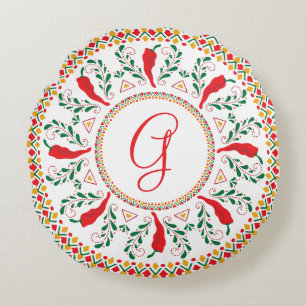 Feliz Navidad Red Chile Pepper Round Cushion