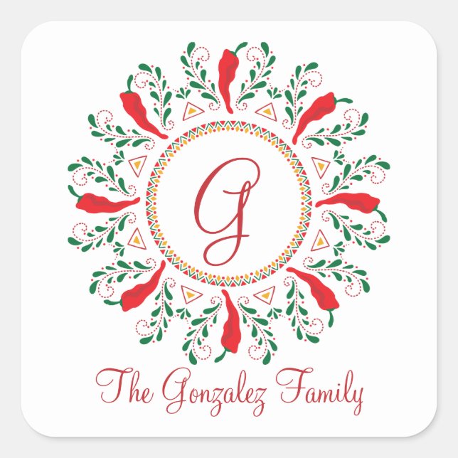 Feliz Navidad Red Chile Pepper Square Sticker (Front)