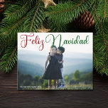 Feliz Navidad Red Green Script Photo Spanish Holiday Postcard<br><div class="desc">Modern Feliz Navidad family photo postcard with beautiful calligraphy in red and green. These beautiful holiday Spanish Christmas photograph postcards feature gorgeous script and your name in white over the full horizontal picture.</div>
