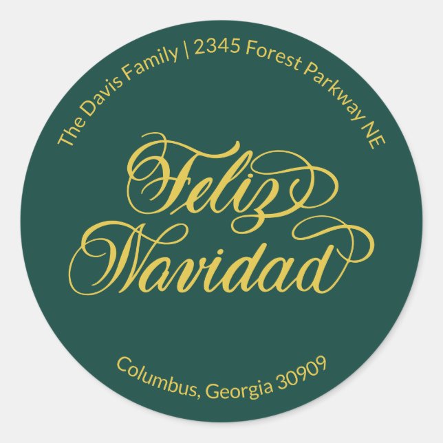 Feliz Navidad Return Address Classic Round Sticker (Front)