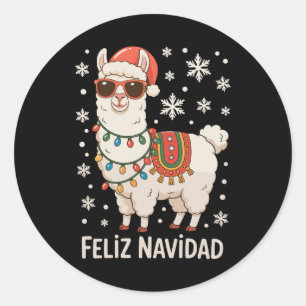 Feliz Navidad Santa Llama Christmas Lights Xmas Classic Round Sticker