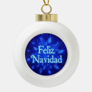 Feliz Navidad - Snowburst Ceramic Ball Christmas Ornament