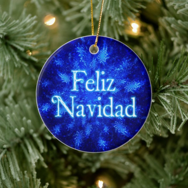 Feliz Navidad - Snowburst Ceramic Ornament (Tree)