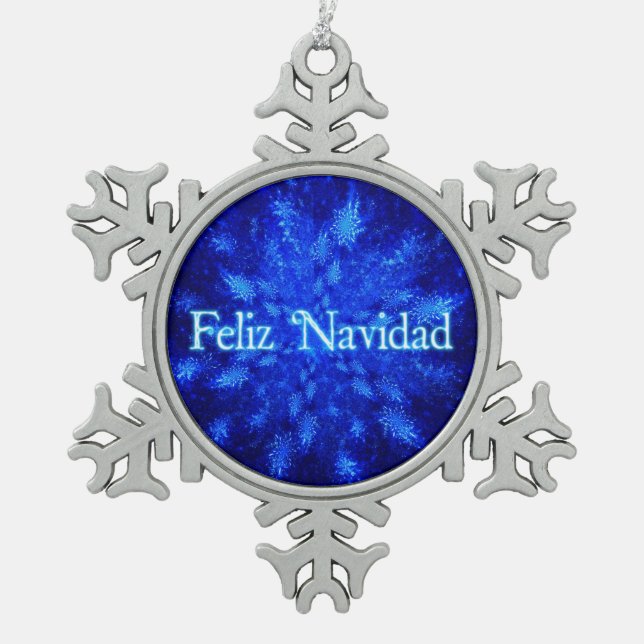 Feliz Navidad - Snowburst Snowflake Pewter Christmas Ornament (Front)