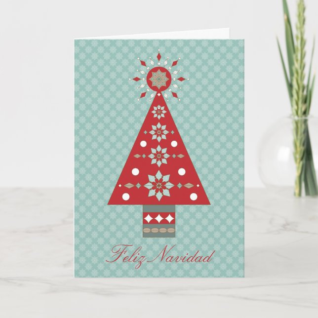 Feliz Navidad Southwestern Christmas Tree Greeting Holiday Card (Front)