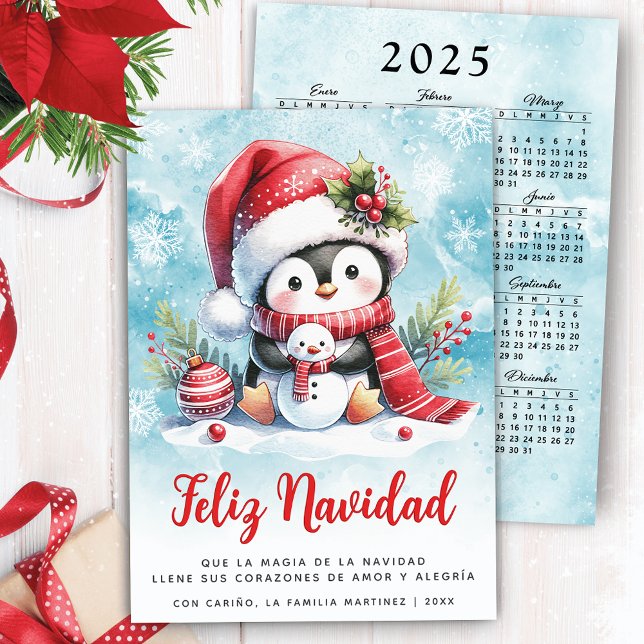 Feliz Navidad Spanish 2025 Calendar Penguin Holiday Card (Creator Uploaded)