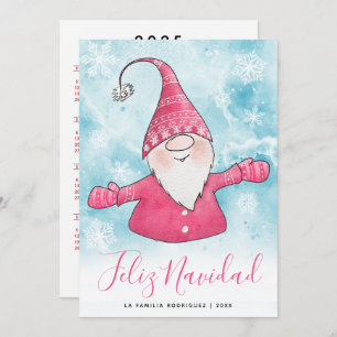 Feliz Navidad Spanish 2025 Calendar Pink Gnome Holiday Card