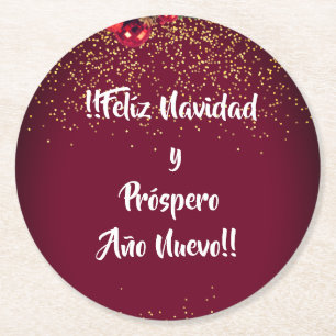Feliz Navidad Spanish Christmas Greetings Round Paper Coaster